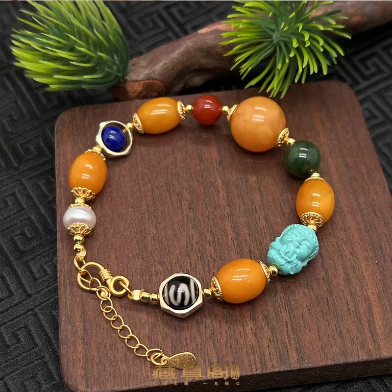 【藏真阁】H1613天然蜜蜡DIY五行枣珠手链（可调节大小）