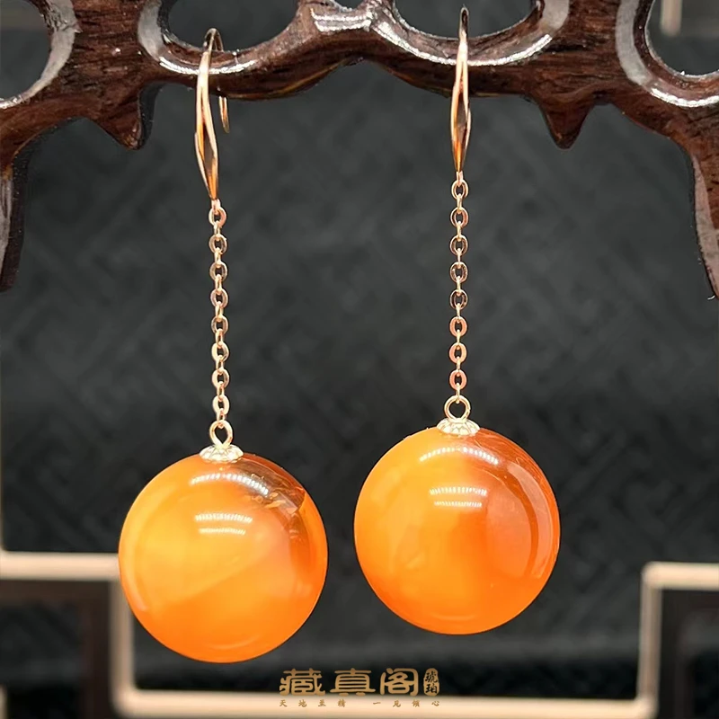 【藏真阁】H0641天然蜜蜡18K金镶嵌时尚百搭流行耳环