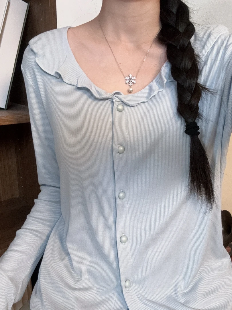 法式带胸垫~春秋女休闲家居服套装~H40