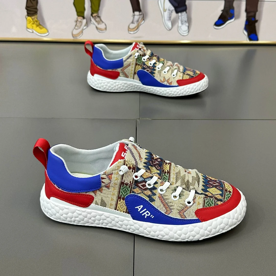 2024年新款春夏季透气印花百搭休闲鞋轻奢软底时尚低帮轻质潮男鞋