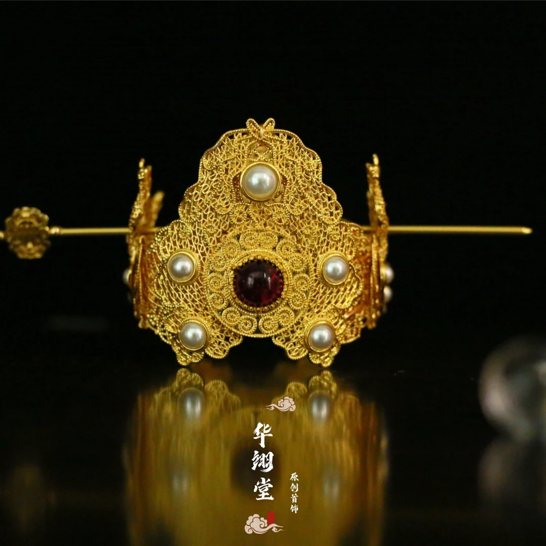 铜合金婚庆饰品 华翊堂原创镀金款双龙冠 男女同款 情侣款 束发