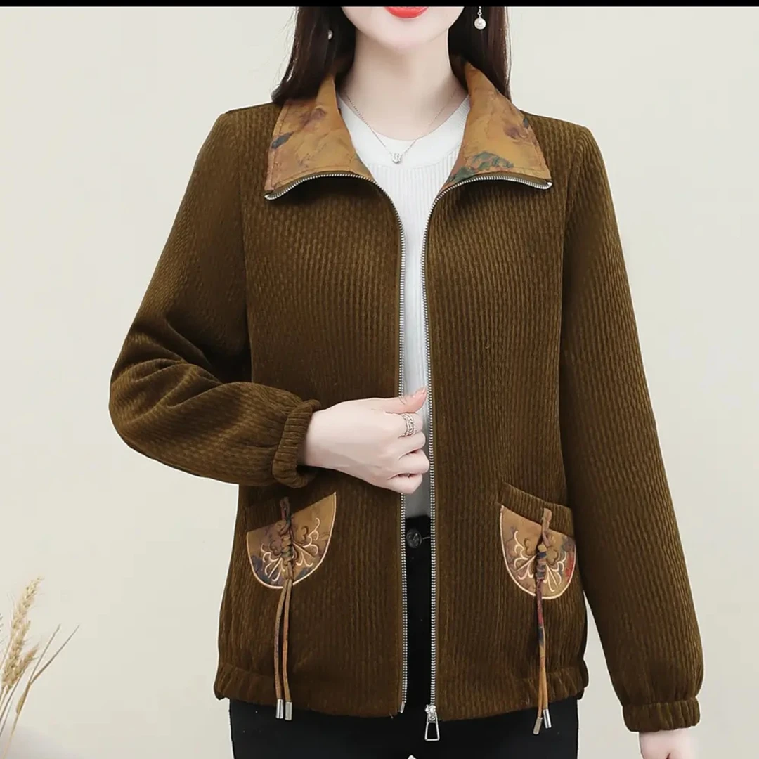 妈妈装休闲外套2024春秋新款时尚百搭短款夹克洋气减龄中老年上衣