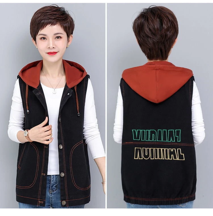 春秋外穿马夹休闲百搭时尚洋气宽松大码无袖显瘦秋季女士连帽马甲