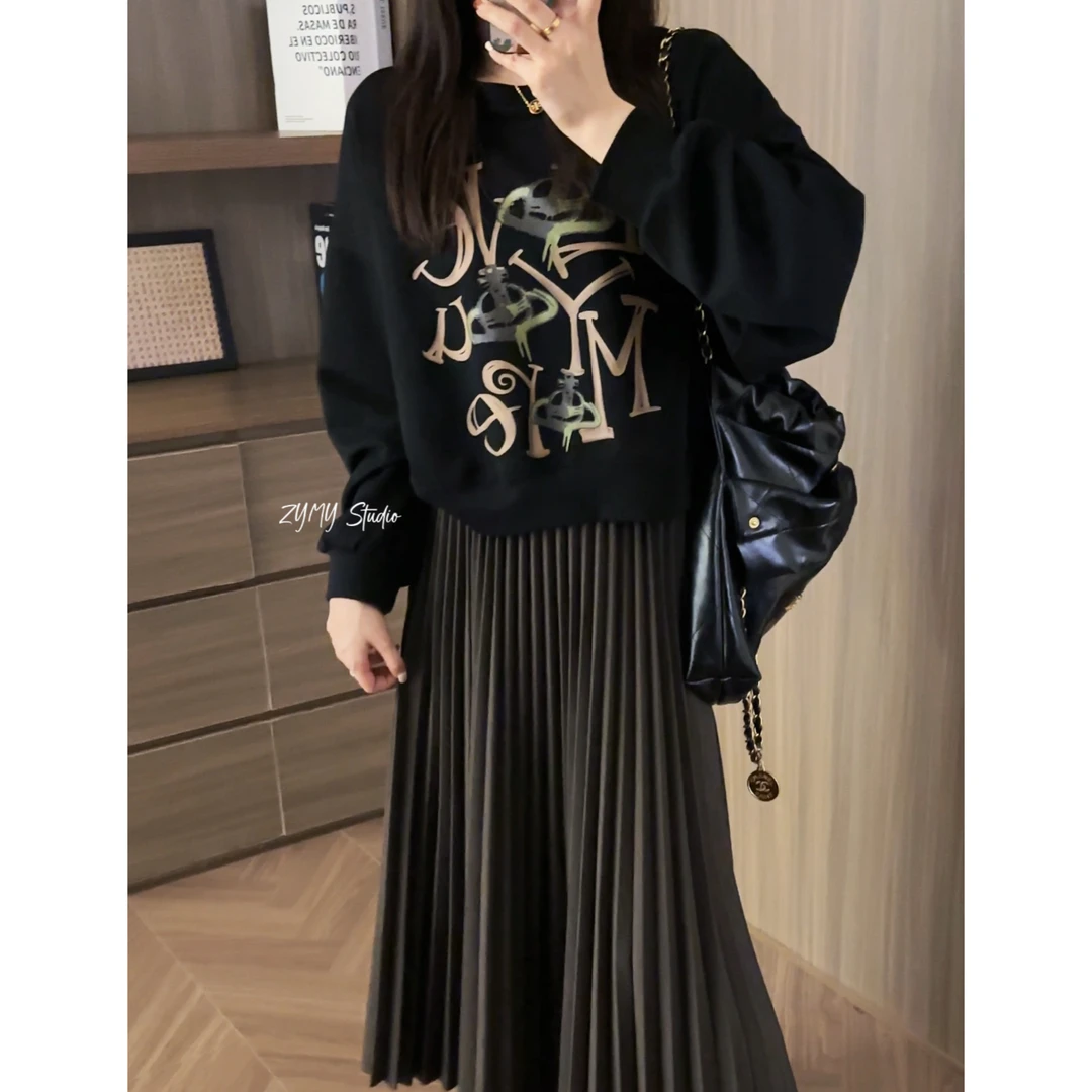 【舒适调性】韩版休闲百搭复古印花宽松显瘦卫衣