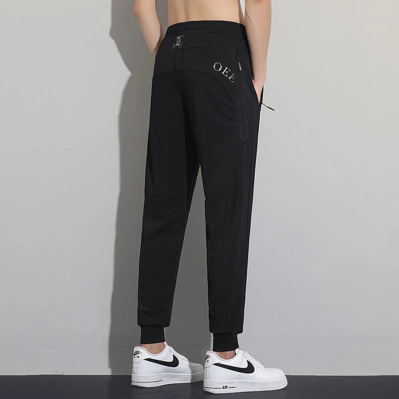 冰丝男裤网眼大码速干弹力宽松运动空调防风裤子薄款休闲裤男士