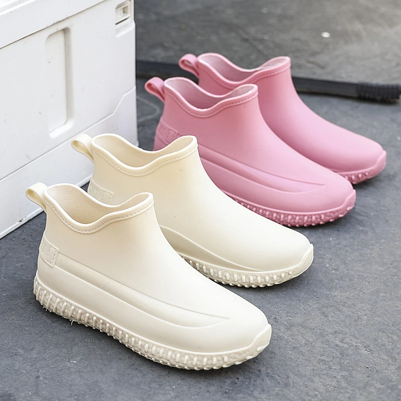 时尚雨鞋女式短筒雨靴外穿防水甜美纯色胶鞋厨房防滑洗车工作耐磨