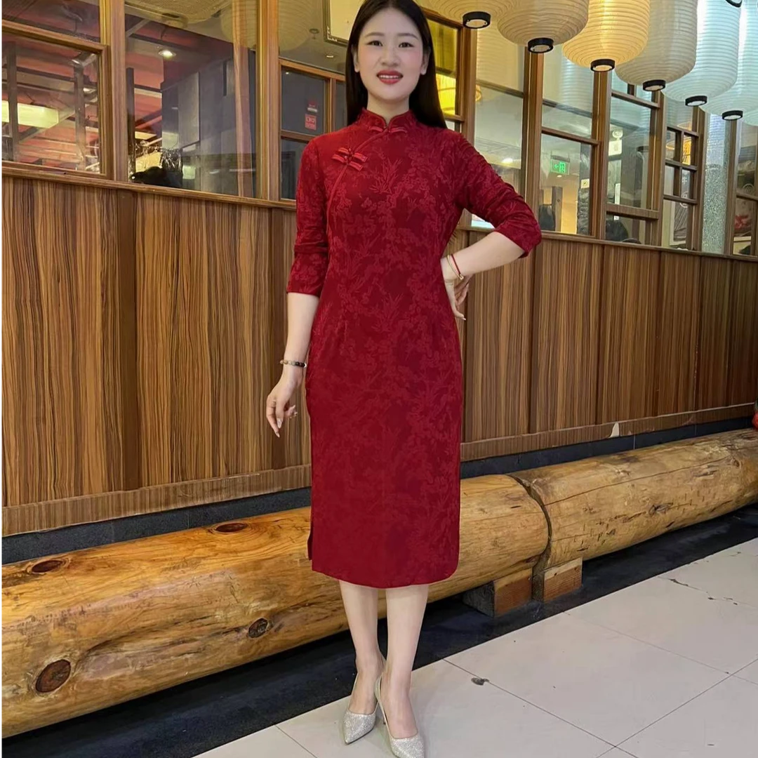 2024新款旗袍气质时尚修身显瘦盘扣连衣裙