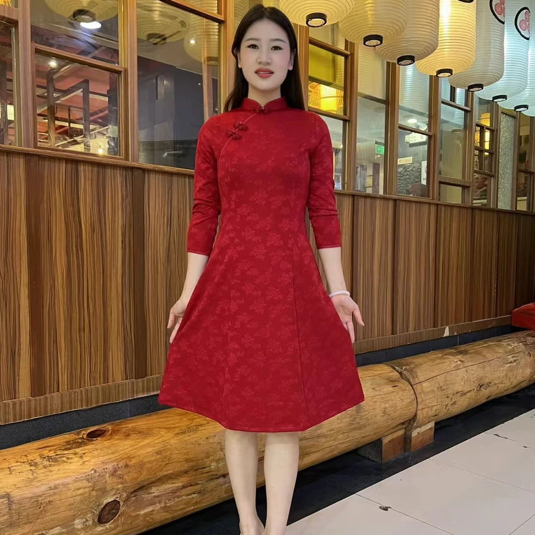 秋季新款收腰显瘦气质妈妈旗袍裙