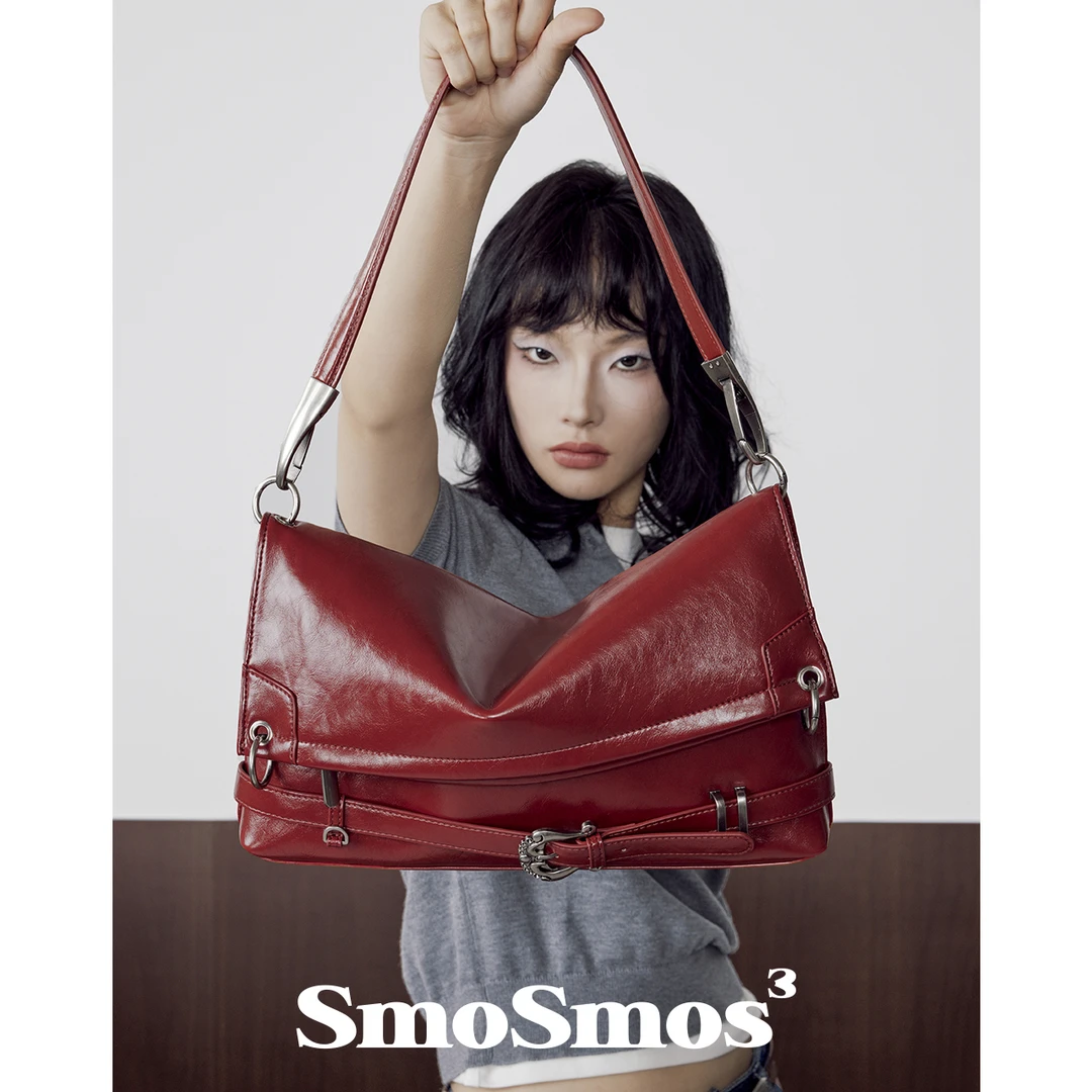 SmoSmos【心箭包】千禧风腋下包小众原创牛皮单肩斜挎红色托特包