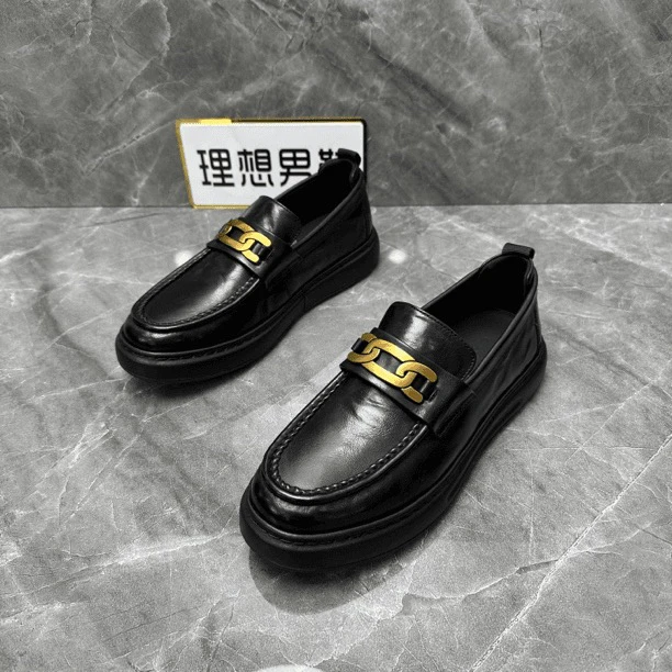 S广州四季款厚底增高休闲男鞋圆头百搭商务鞋男士时尚舒适黑色