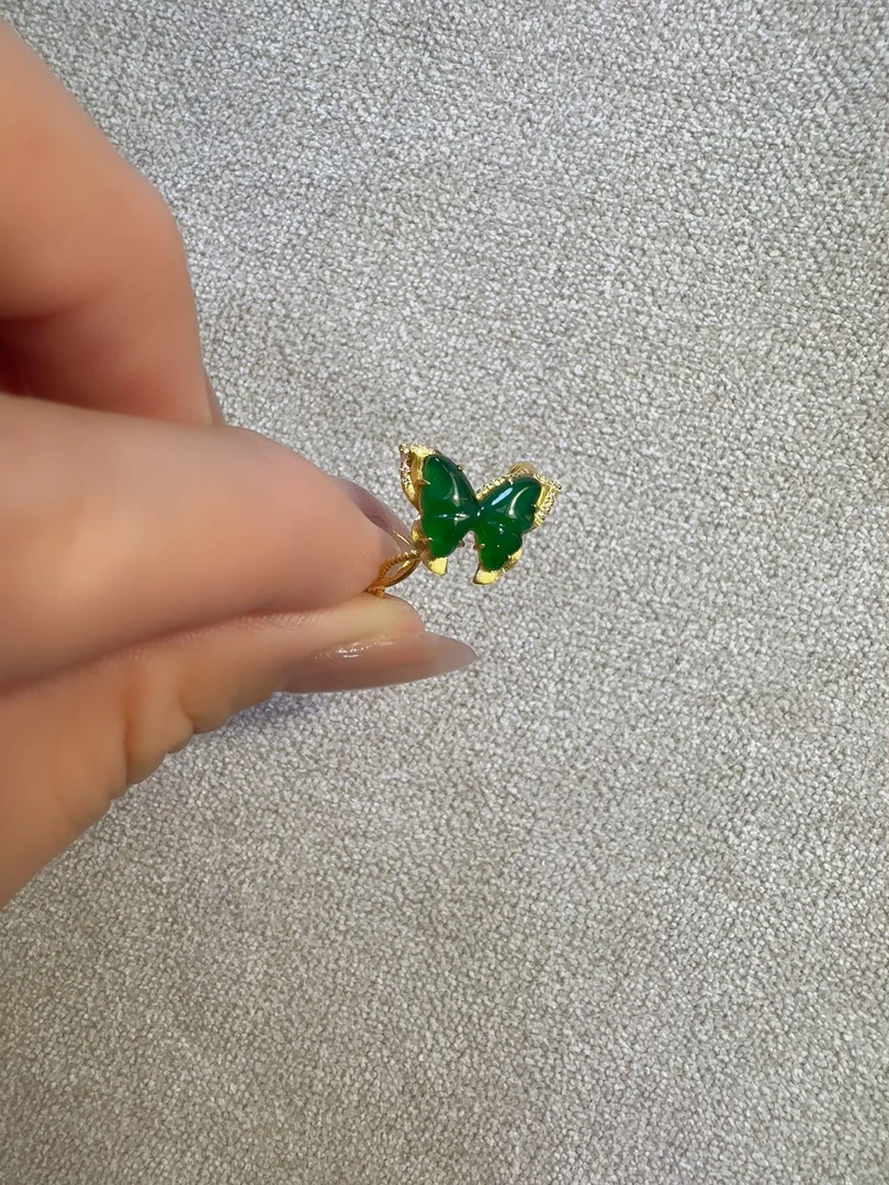 【苗儿珠宝】天然翡翠蝴蝶戒指