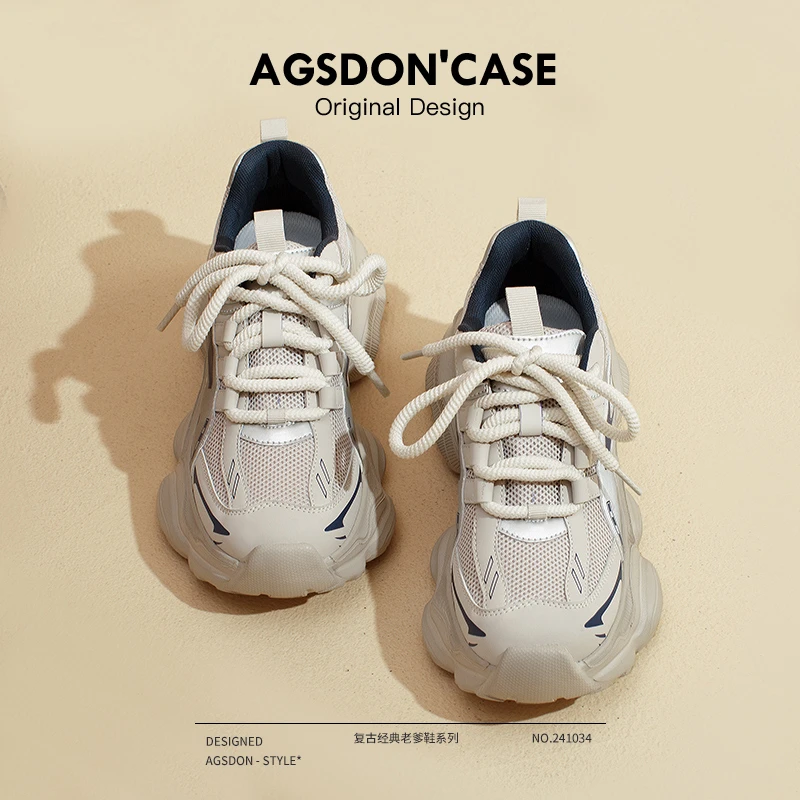 奥古狮登厚底老爹鞋女2025新款夏季网面透气显脚小轻便运动鞋秋季