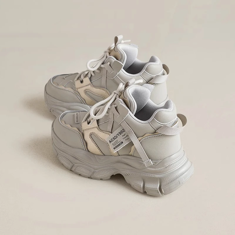 奥古狮登高帮老爹鞋女款2024新款春秋款厚底百搭复古运动女鞋增高