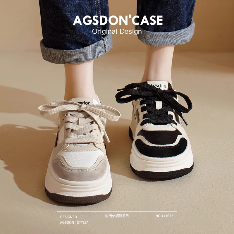 奥古狮登厚底板鞋女款2025新款春季黑白熊猫鞋复古休闲运动小白鞋