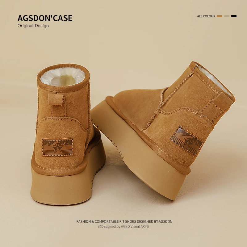 奥古狮登雪地靴女款2025新款冬季短筒加绒加厚棉鞋厚底东北面包鞋