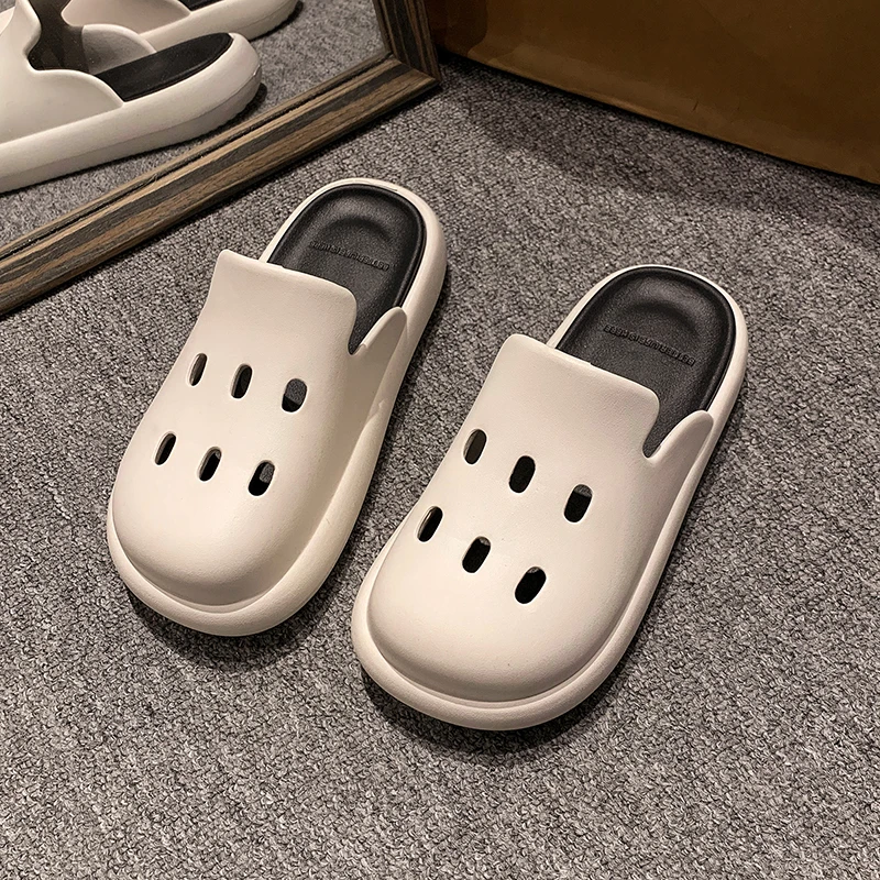 复古时尚洞洞鞋室外防滑厚底半拖鞋懒人男女2024夏季新款外穿休闲