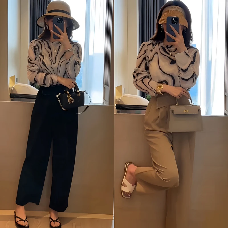 【尤莱特】套装女2024新款爆款洋气防晒长袖T恤+高腰西装裤气质套装