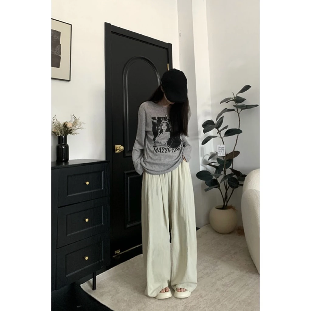 【清苍 松弛老钱】秋季高腰休闲时尚慵懒凉凉裤女百搭显瘦阔腿裤