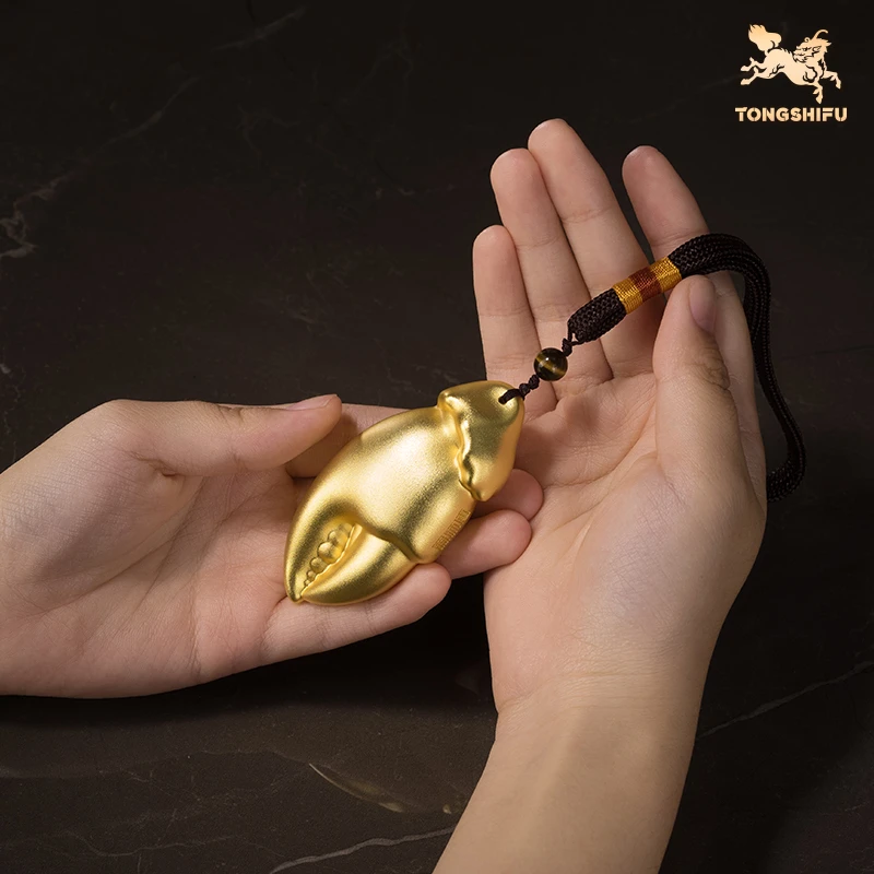 铜师傅 《手中有钱（鎏镀版）》客厅桌面螃蟹铜摆件 家居装饰工艺品