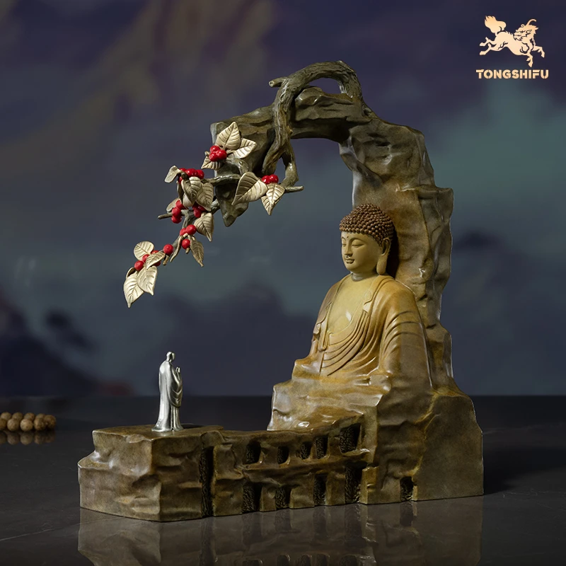 铜师傅《问佛》客厅桌面铜佛像摆件  家居装饰工艺品