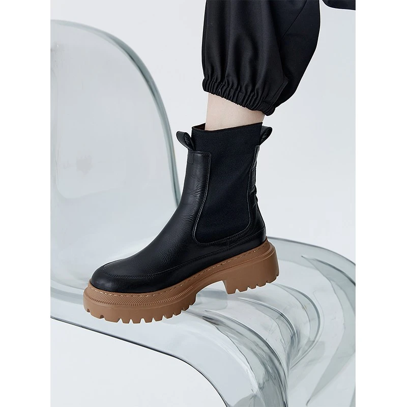 Roselingling厚底弹力中筒切尔西靴烟筒靴女