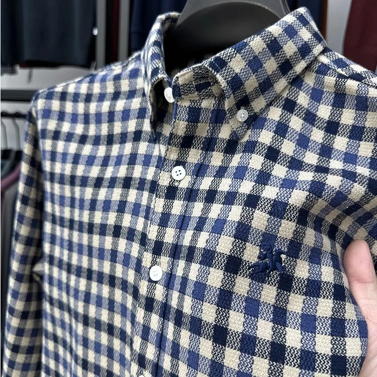 Zero Degree North高档格子男士长袖衬衫休闲秋冬季衬衣免烫寸衫