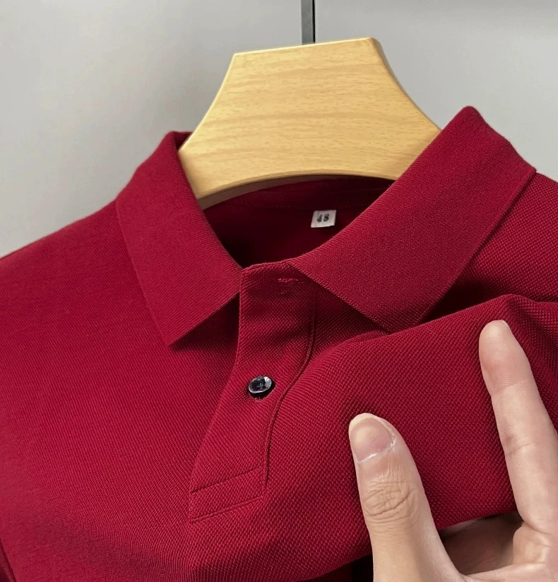 Zero Degree North纯棉长袖T恤男士翻领红色春秋季新款纯色POLO衫