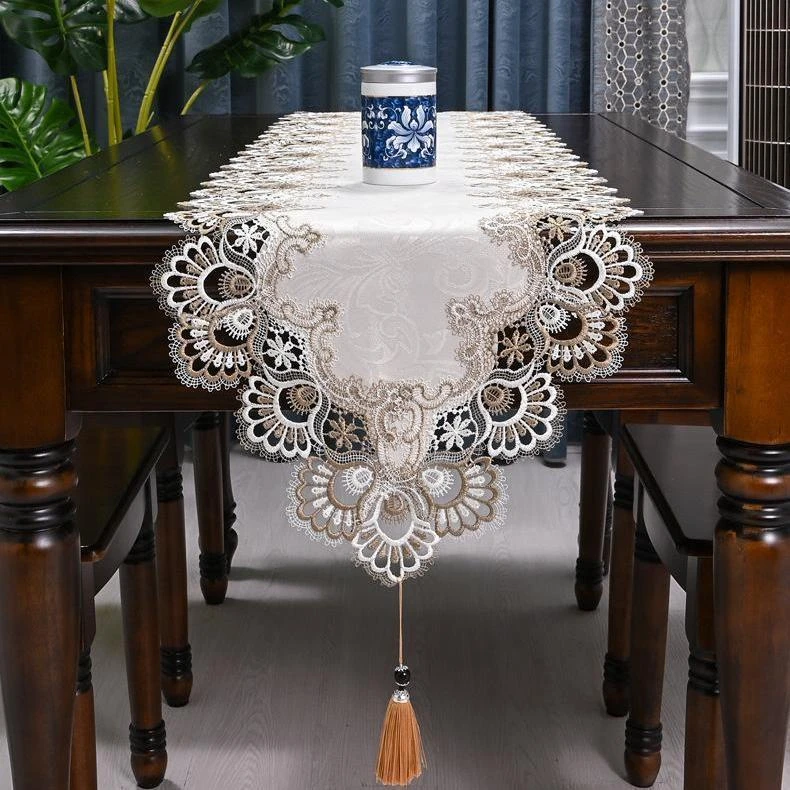 餐桌桌旗布艺高端大气上档次桌布家用桌子桌旗蕾丝花边高级高档