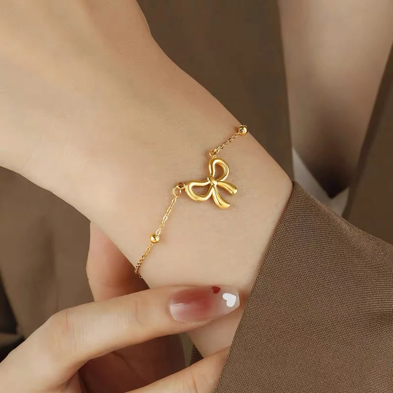 钛钢手链 蝴蝶结豆豆手链