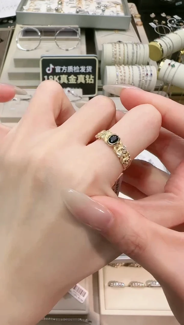 【闪购商品】蓝宝石戒指18K金镶嵌麦穗蓝宝戒指12# 60000464