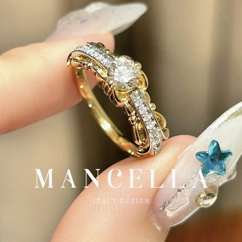 曼契拉  【宫廷风雕花钻戒】18k金复古时尚精致天然钻石戒指 K38