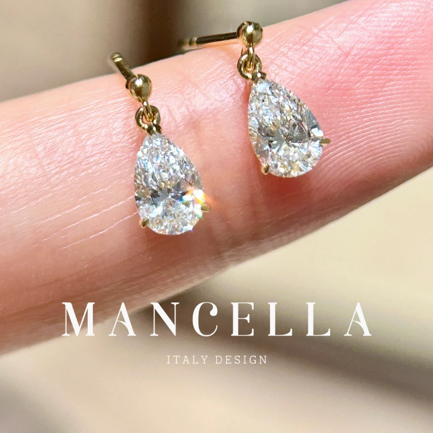 【合成/培育】曼契拉  【1克拉水滴耳钉】18k金精致小巧耳饰 K88