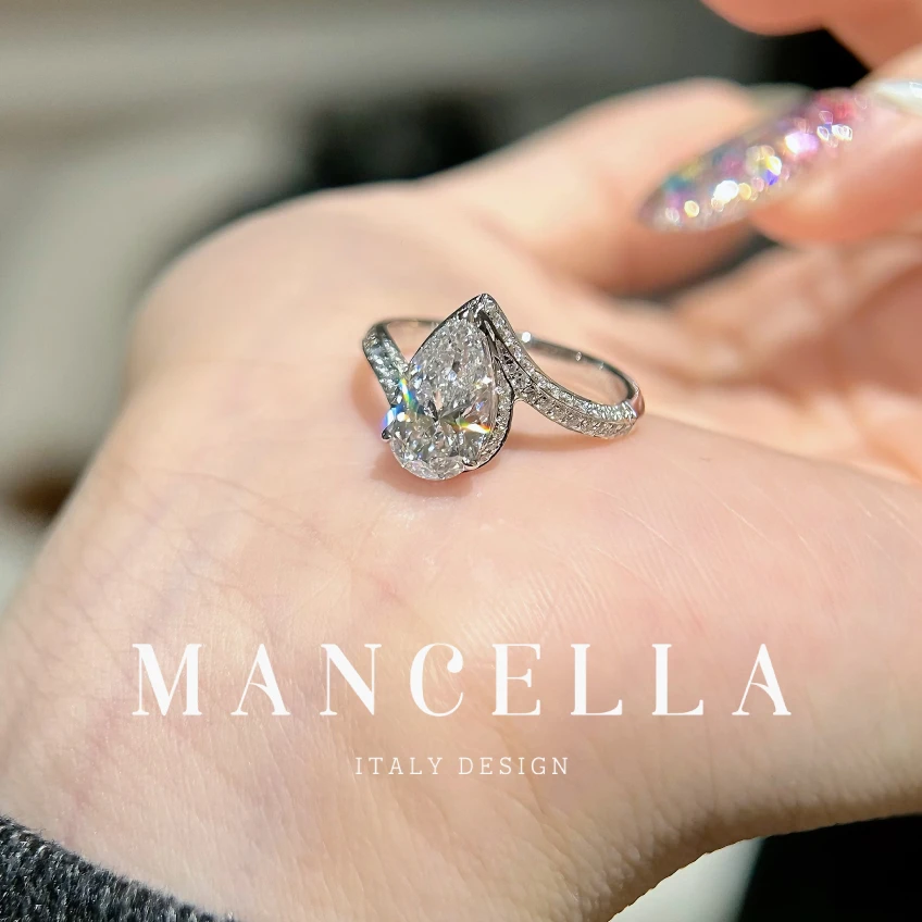 【合成/培育】曼契拉【1.5克拉主钻】【水滴钻戒】18k金简约精致钻戒K70