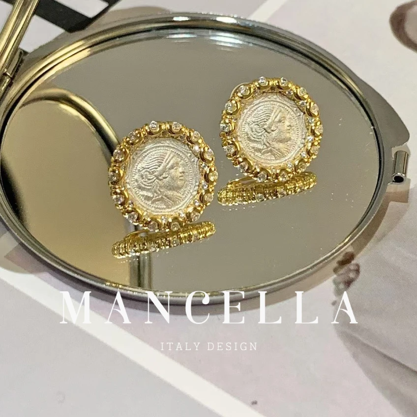 925银耳饰 曼契拉 【古币耳钉】复古百搭女王法式精致小香风耳钉 Y0