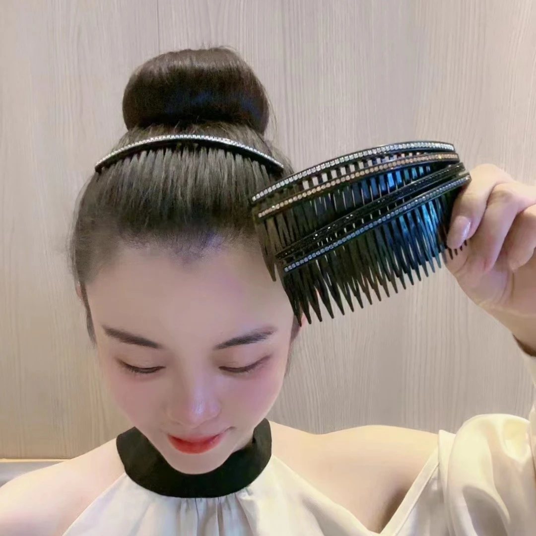 气质百搭女士手工成人时尚简约妈妈一排钻发卡黑色无痕韩版发卡子