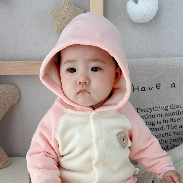 萌娃幼儿园穿搭加绒保暖无骨开衫带帽外套小开衫外搭儿童休闲上衣