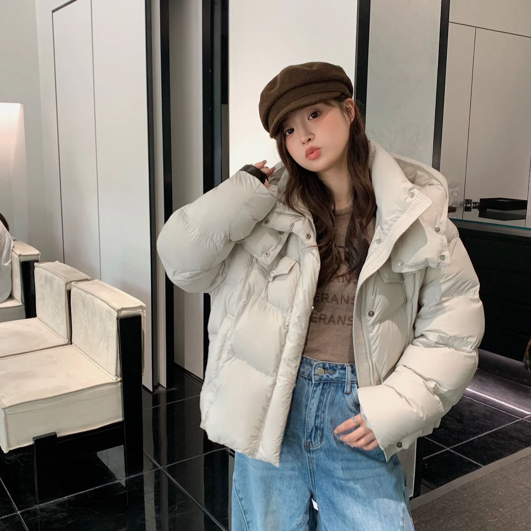 【8808-rj】连帽款纯色羽绒服2024冬季新款休闲百搭保暖外套