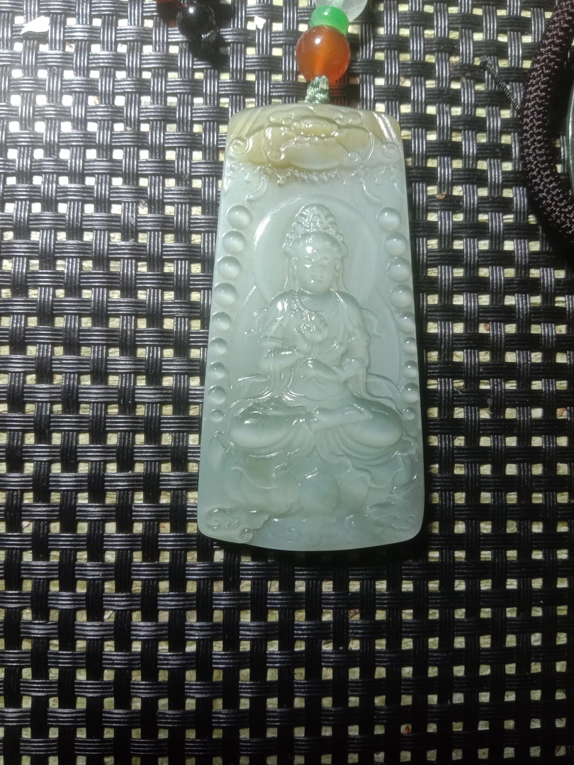 碧玉猫眼观音牌，