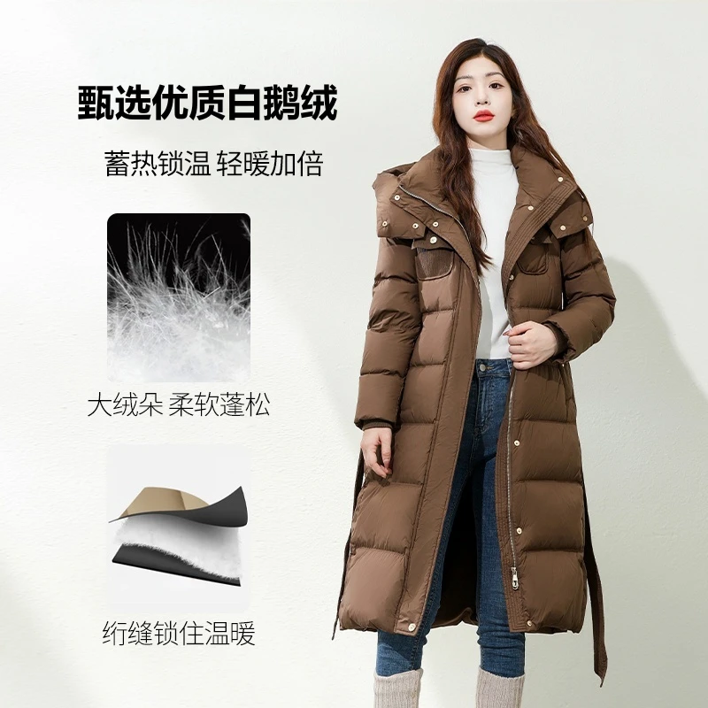 2024新款轻奢鹅绒长款加厚冬季连帽时尚保暖羽绒服收腰显瘦修身女
