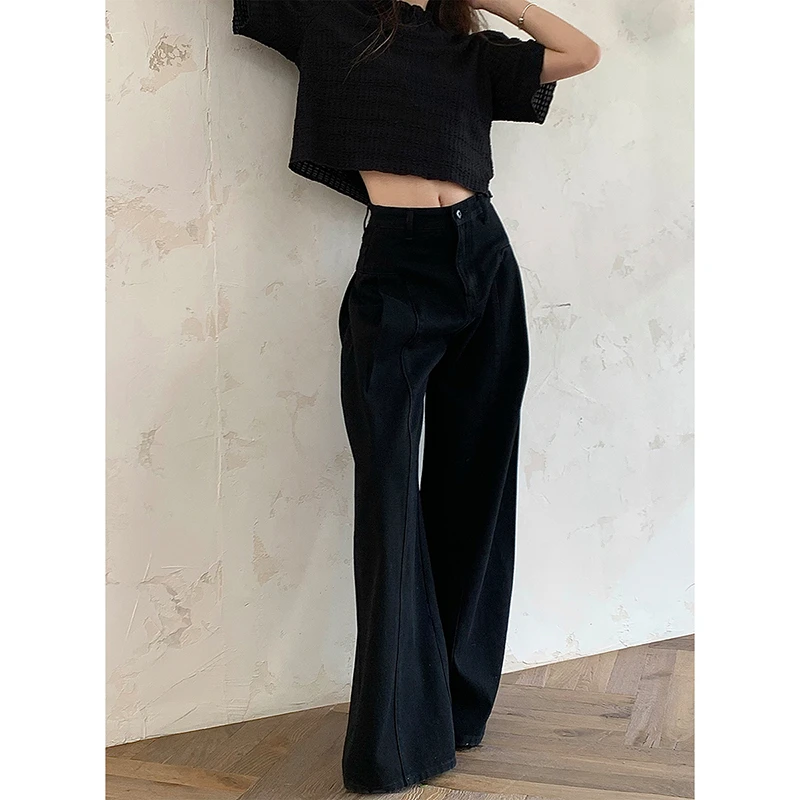 avenement/气质牛仔裤/设计感高腰直筒宽松显瘦拖地阔腿长裤女秋