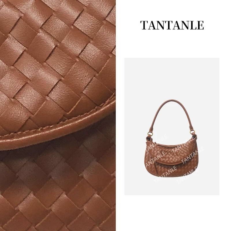 TanTanLe高定编织百搭时尚休闲复古轻奢肩包腋下包（B棕色双子星）