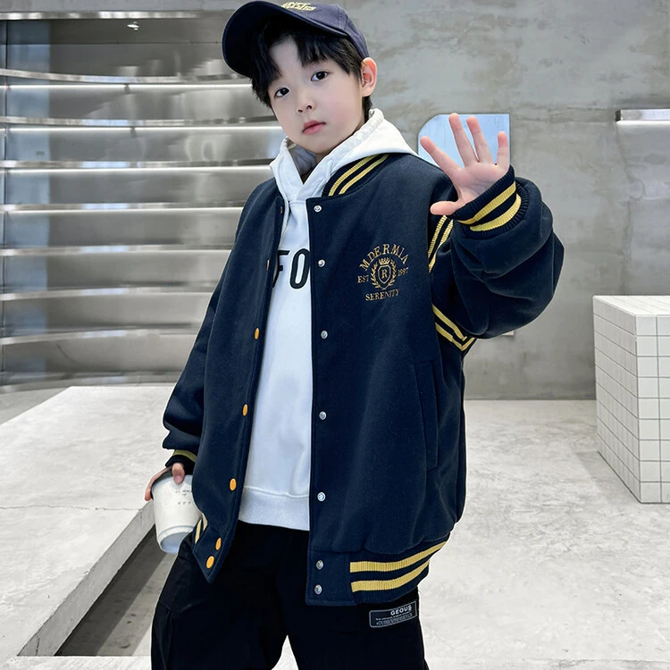 秋冬男童棒球服棉衣加棉加厚儿童外套中大童刺绣保暖夹棉韩版男孩