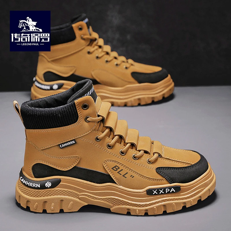 传奇保罗靴子男款秋季男士网红运动户外增高马丁靴百搭高帮男鞋子
