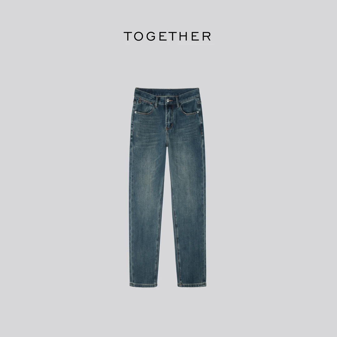 【Together】· 星晚 ·冬款保暖四面弹百搭加绒烟管直筒牛仔裤#L2096