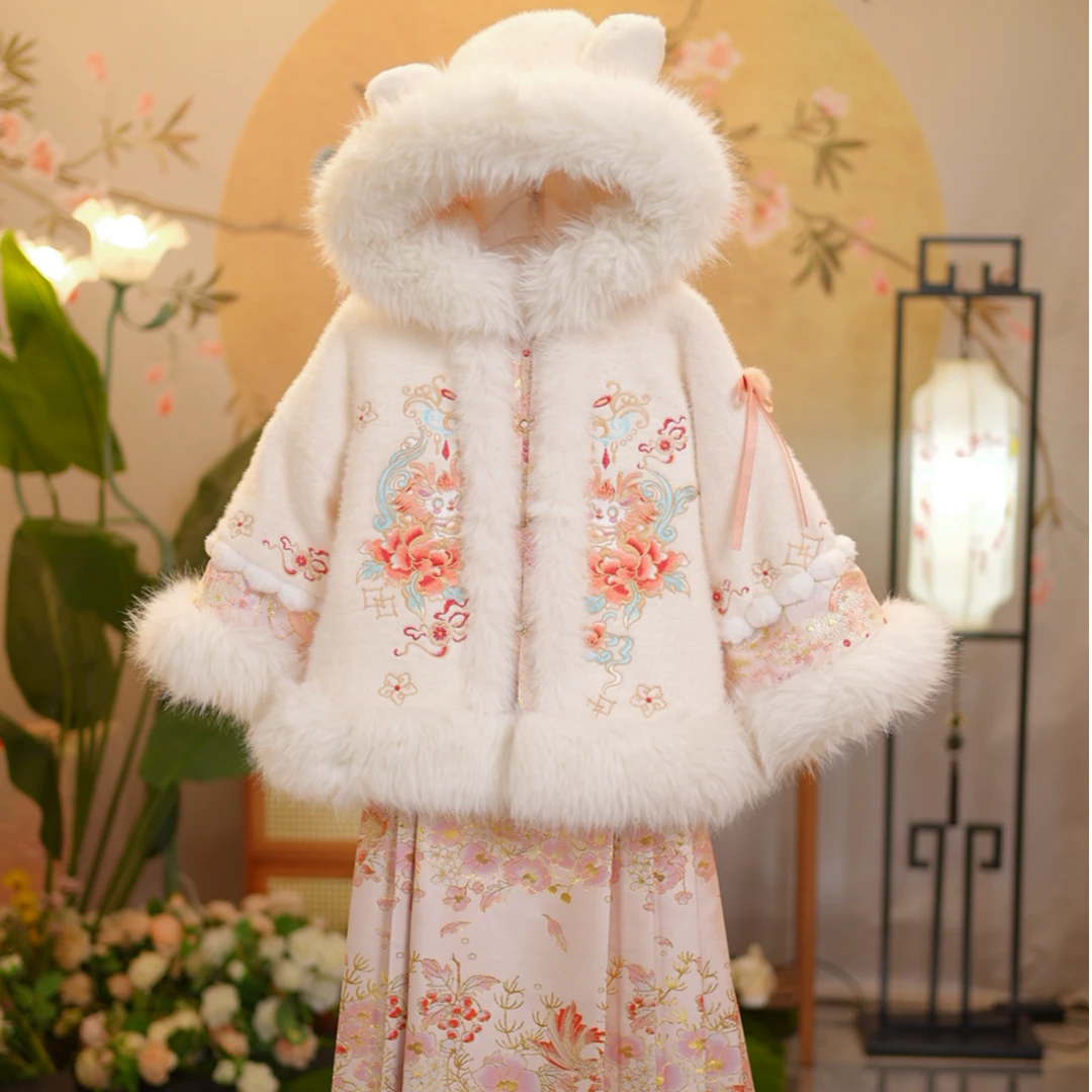 【粉麒麟】冬款亲子明制马面裙汉服古风女童马面裙大童拜年礼服女孩