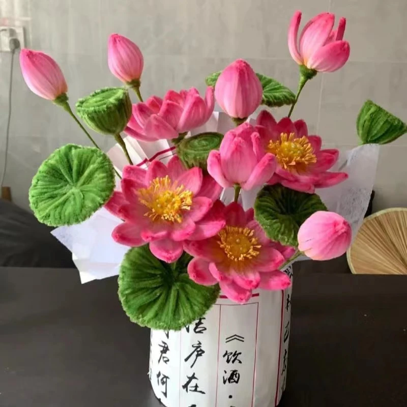 全套新国风百年好荷荷花客厅摆件扭扭棒diy手工编织花束材料包