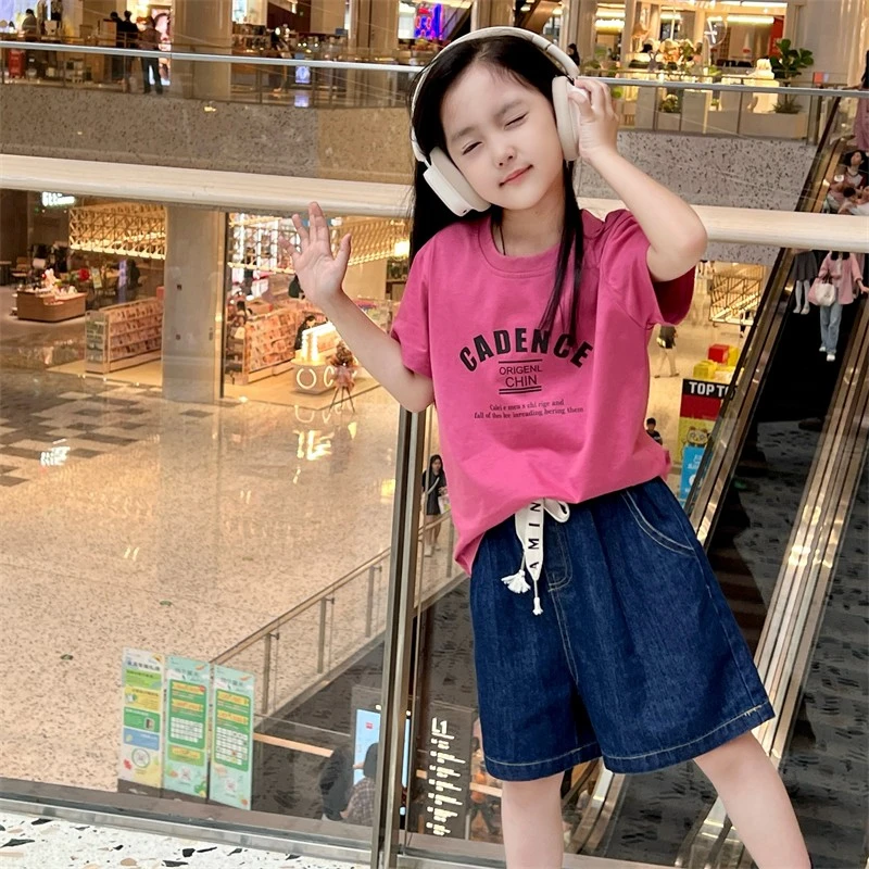 mini旦女童短袖t恤夏季新款韩版宽松洋气卡通印花亲子装上衣
