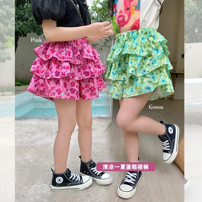 mini旦女童装儿童半身裙裤新款韩版碎花短裤裙宝宝时髦蛋糕裙