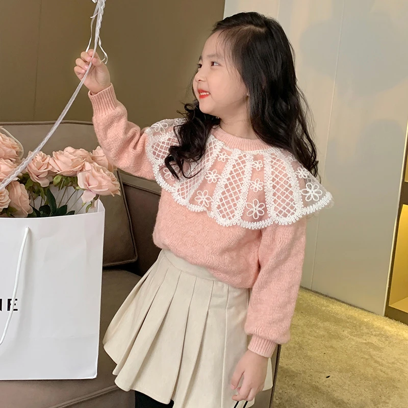 mini旦女童套头毛衣冬装新款韩版儿童甜美加厚针织衫宝宝保暖上衣