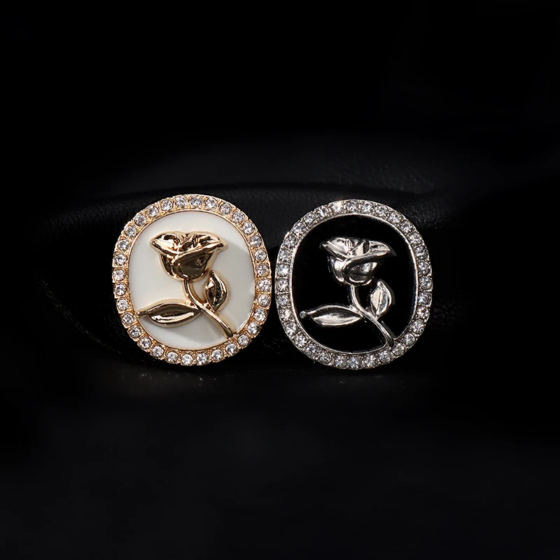 高级感双合玫瑰花椭圆金属纽扣皮草大衣水钻高档毛衣扣子